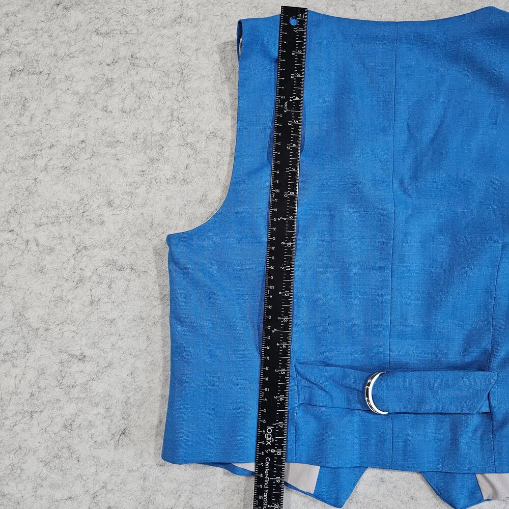 Topshop Linen Vest Tailored Waistcoat Vest Cobalt Blue Buckle Buttons US 6 - Picture 6 of 6